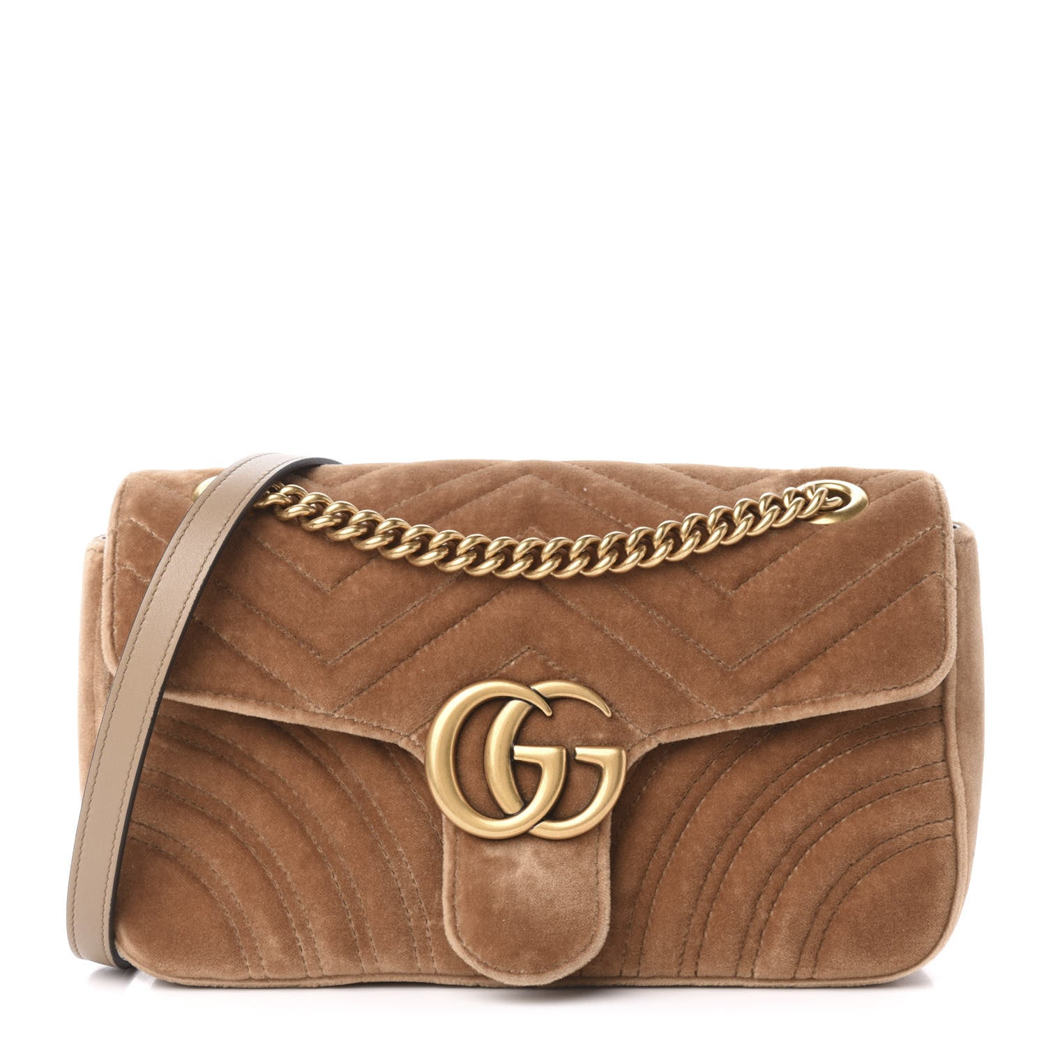 Gucci Velvet Matelasse Small GG Marmont Shoulder Bag Taupe 1 of 11
