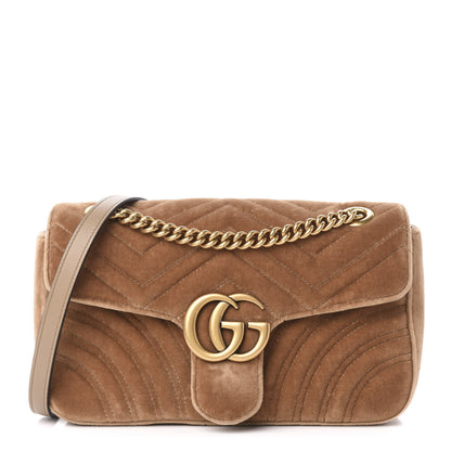 Gucci Velvet Matelasse Small GG Marmont Shoulder Bag Taupe 1 of 11