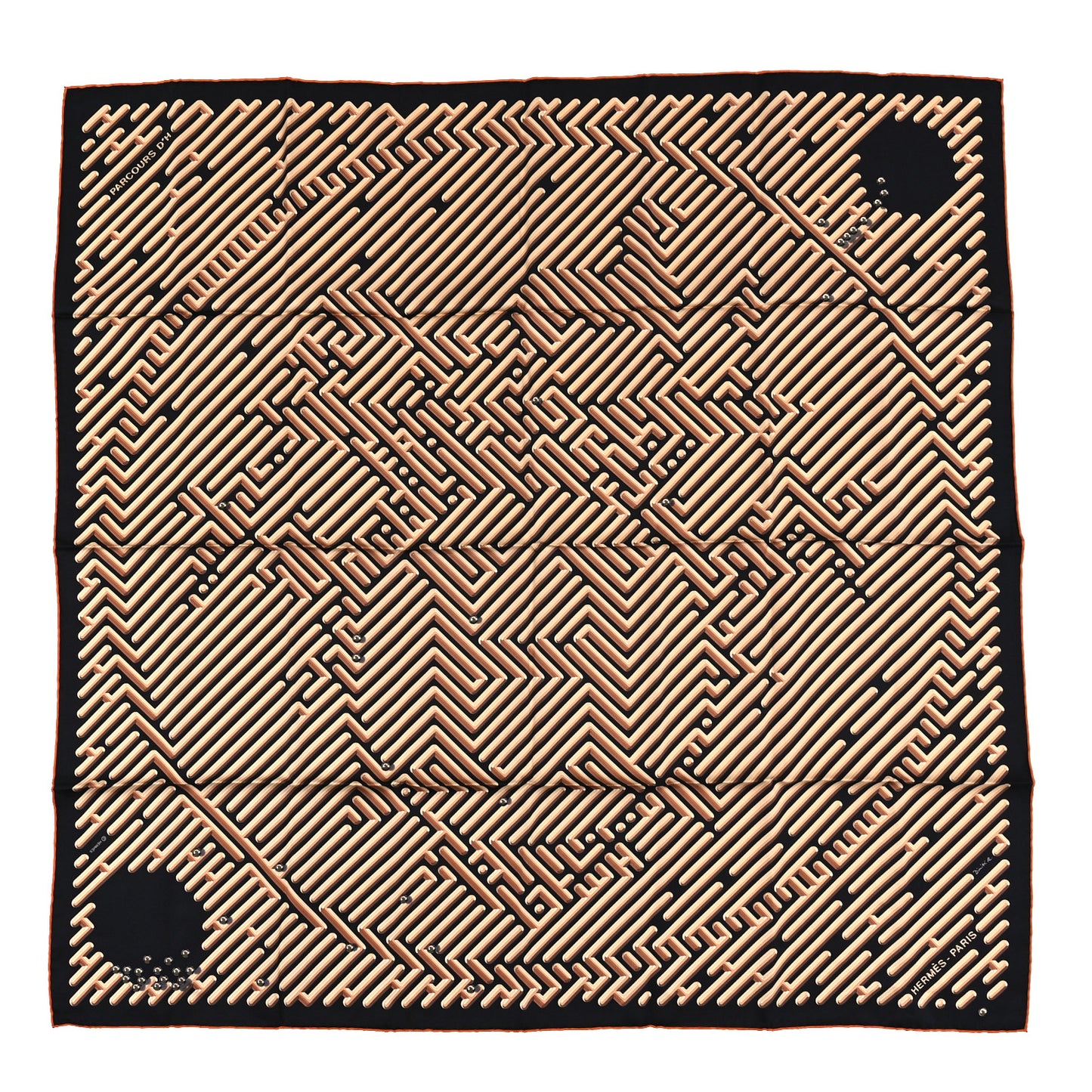 Silk Parcours D'H Scarf 90 Black Beige Dore Rouille