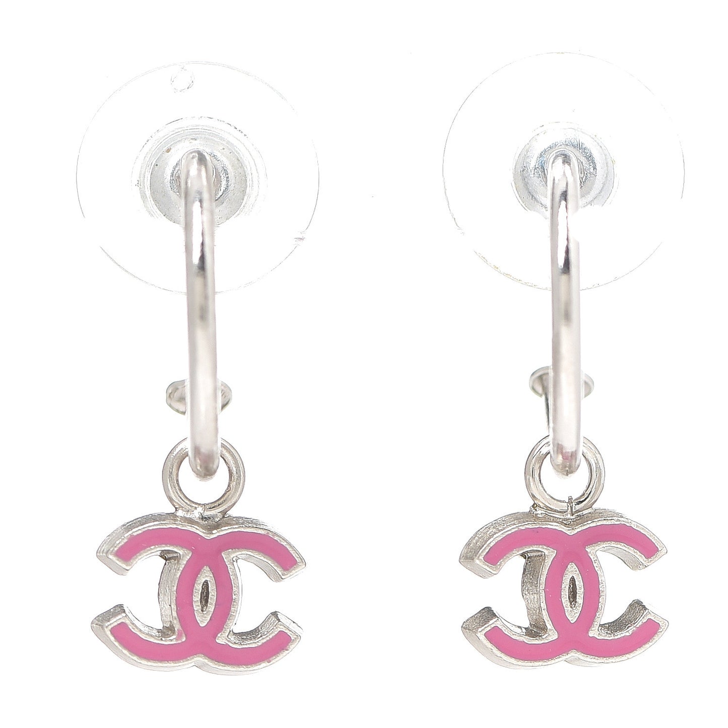 Enamel CC Hoop Earrings Pink Silver