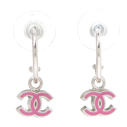 Chanel Enamel CC Hoop Earrings Pink Silver 1 of 3