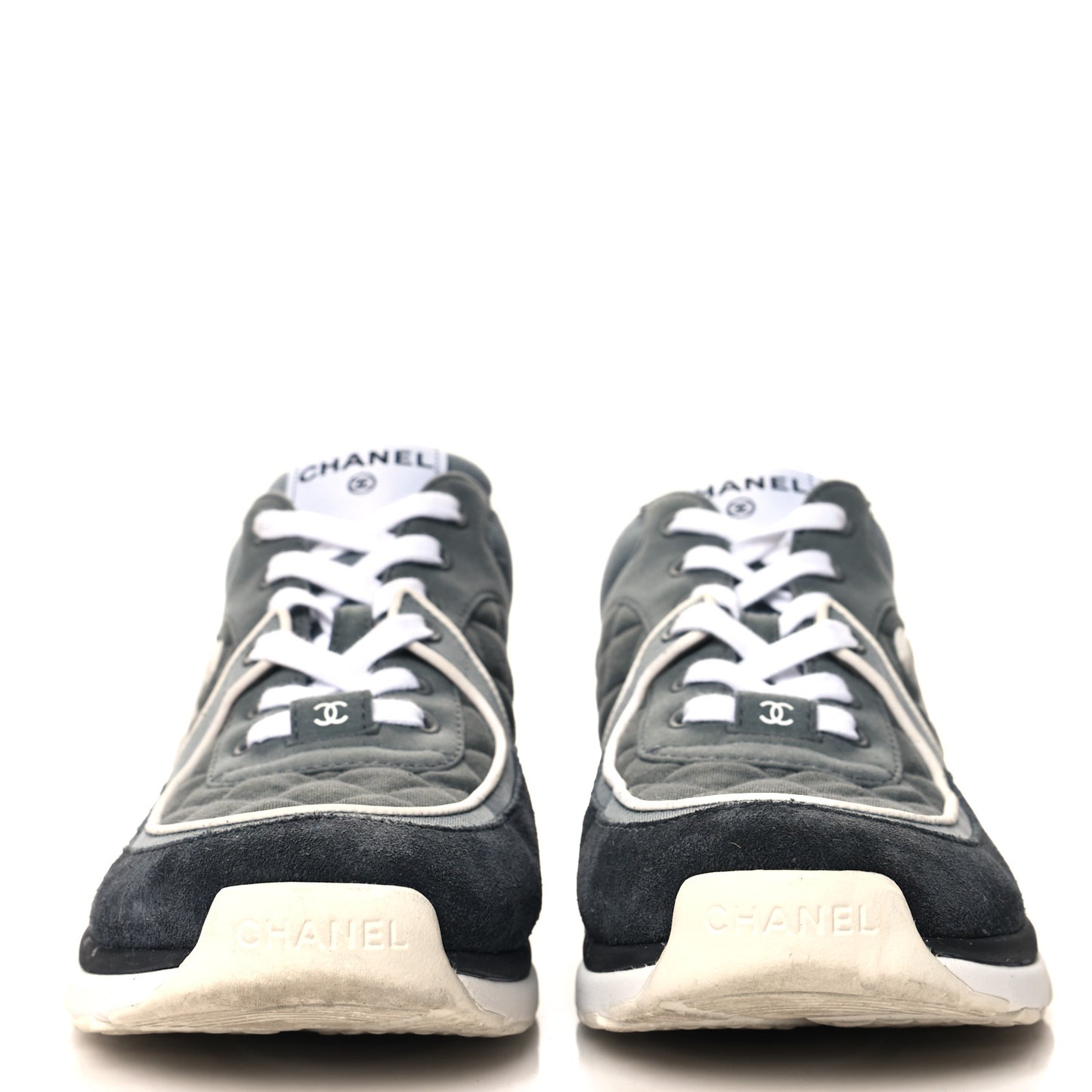 Fabric Suede Calfskin Quilted CC Sneakers 41 Dark Grey