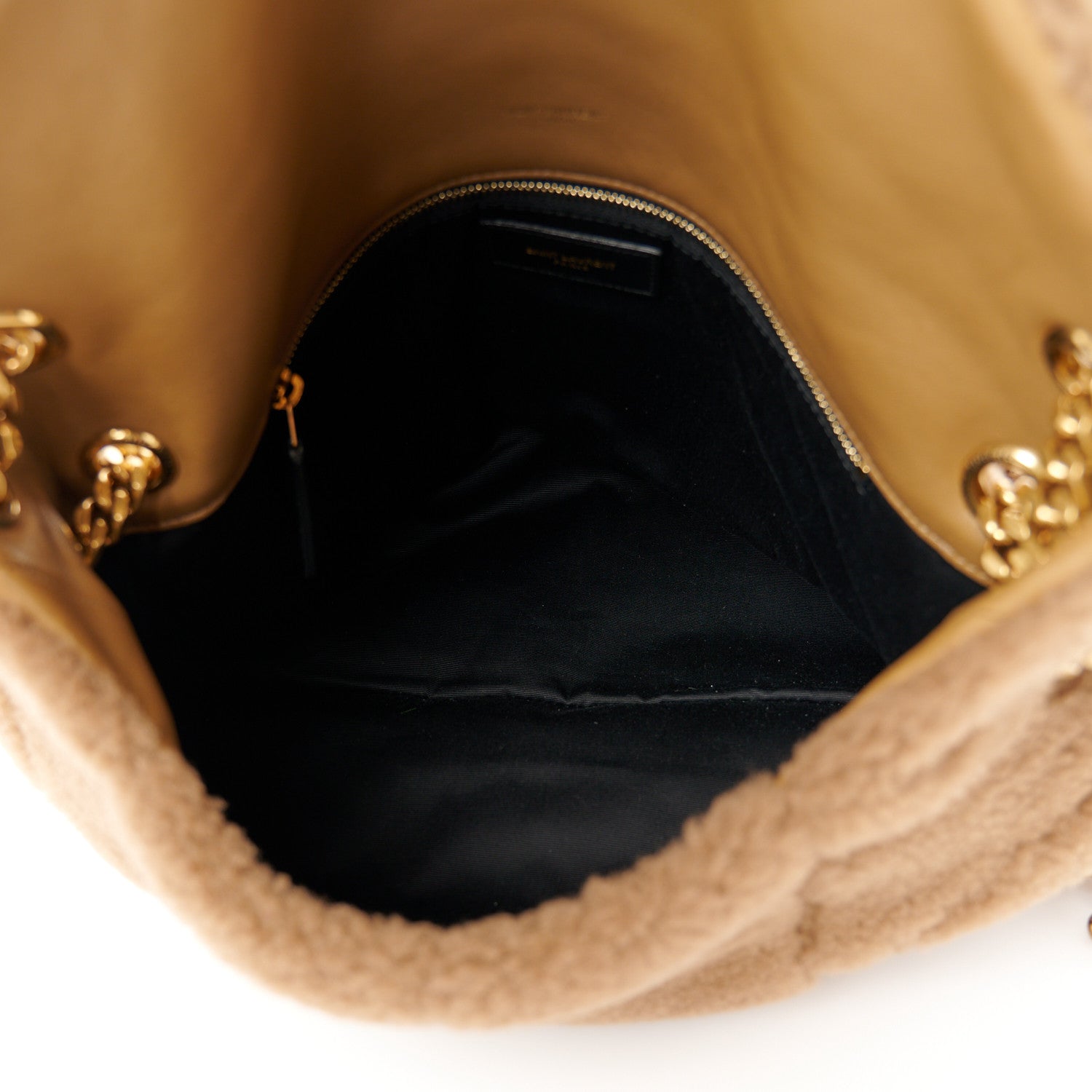 Saint Laurent Shearling Quilted Medium Loulou Puffer Monogram Chain Satchel Natural Brown 5 of 11