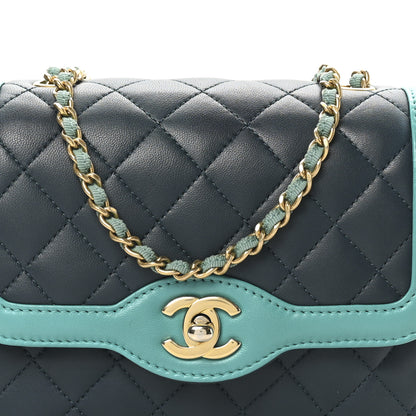 Chanel Lambskin Quilted Two Tone Day Flap Navy Turquoise 8 of 10