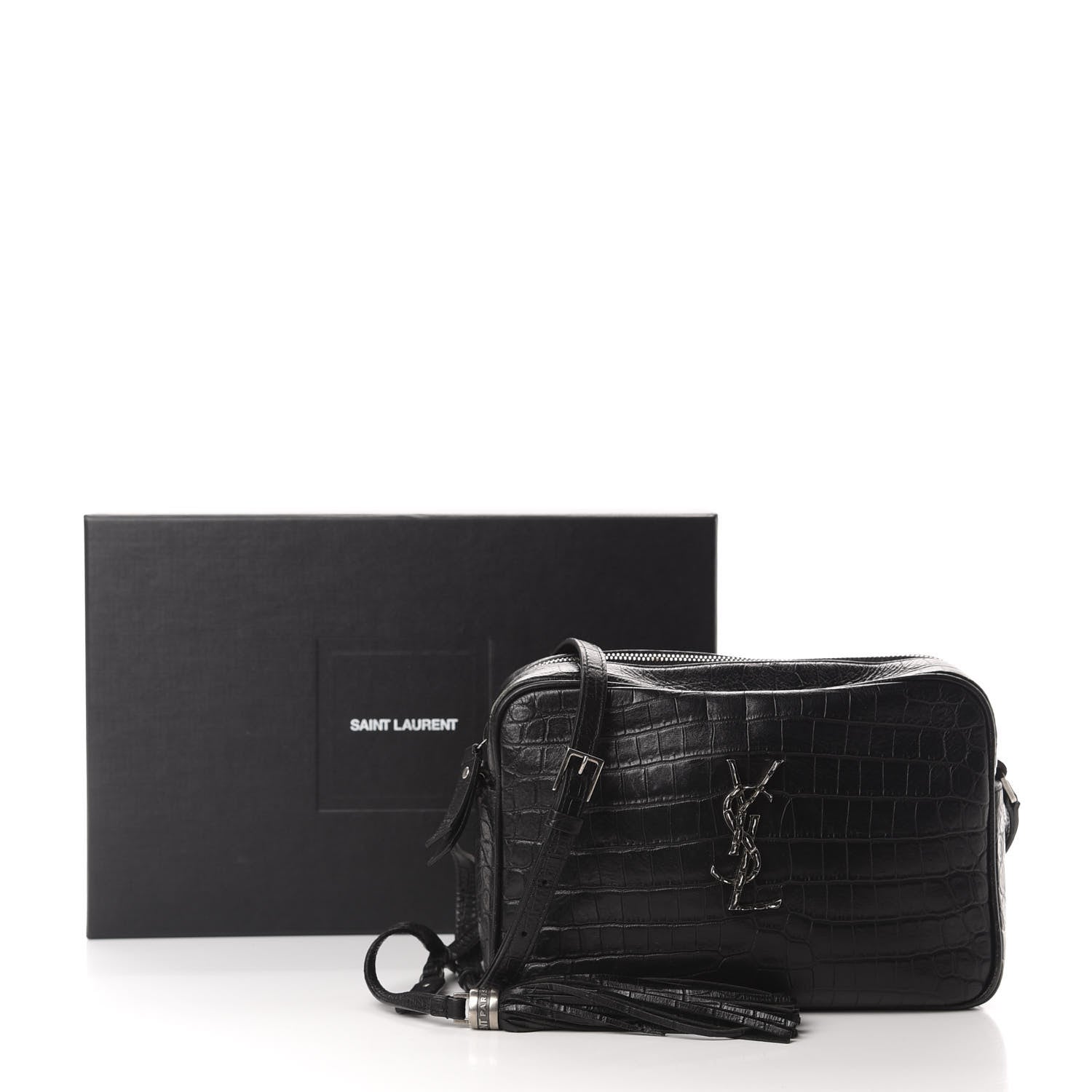 Saint Laurent Calfskin Crocodile Embossed Monogram Lou Camera Bag Black 11 of 11