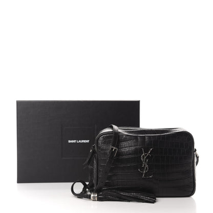Saint Laurent Calfskin Crocodile Embossed Monogram Lou Camera Bag Black 11 of 11