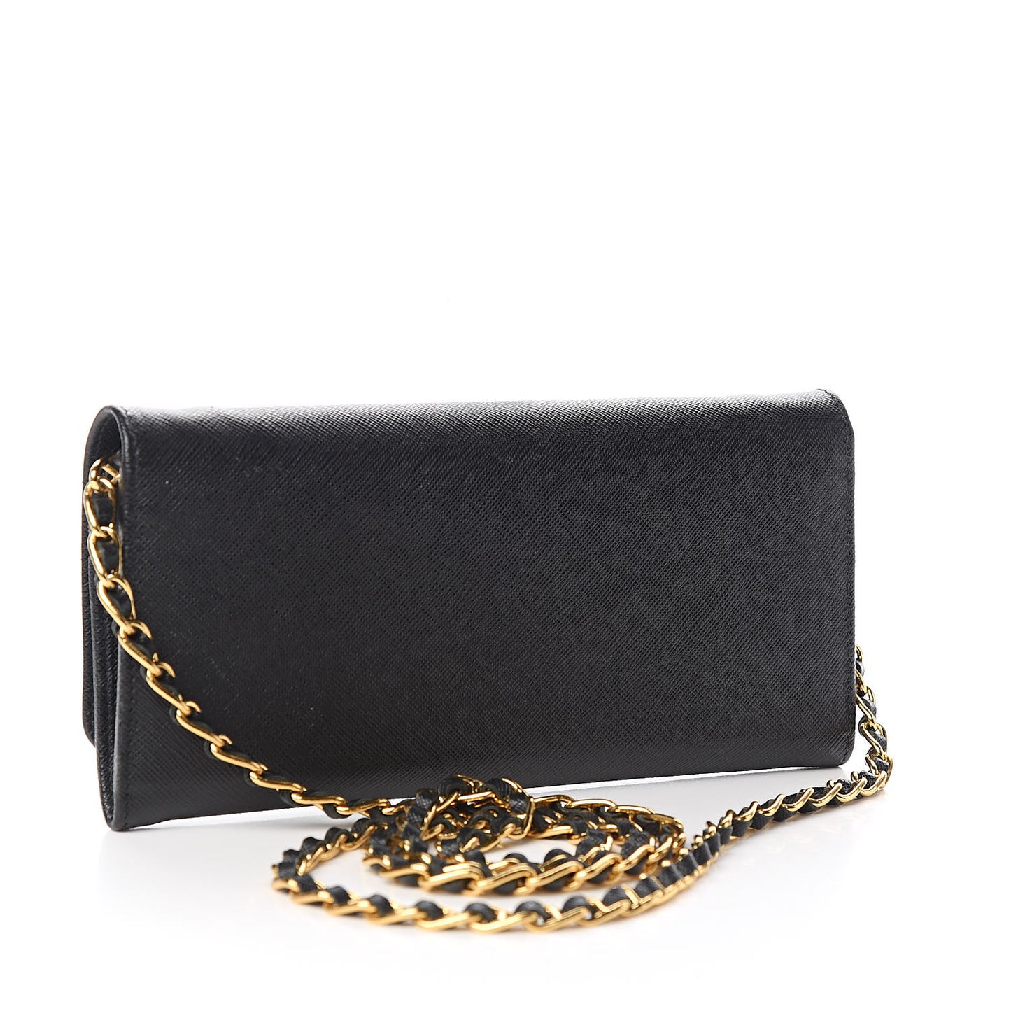 Saffiano Metal Oro Chain Wallet Black