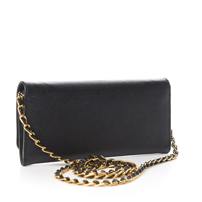 Prada Saffiano Metal Oro Chain Wallet Black 3 of 12