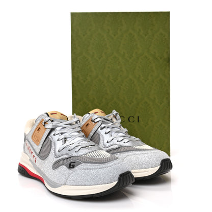 Gucci Metallic Calfskin Glitter Mesh Womens Ultrapace Sneakers 8 Silver Light Grey Mystic White 8 of 8