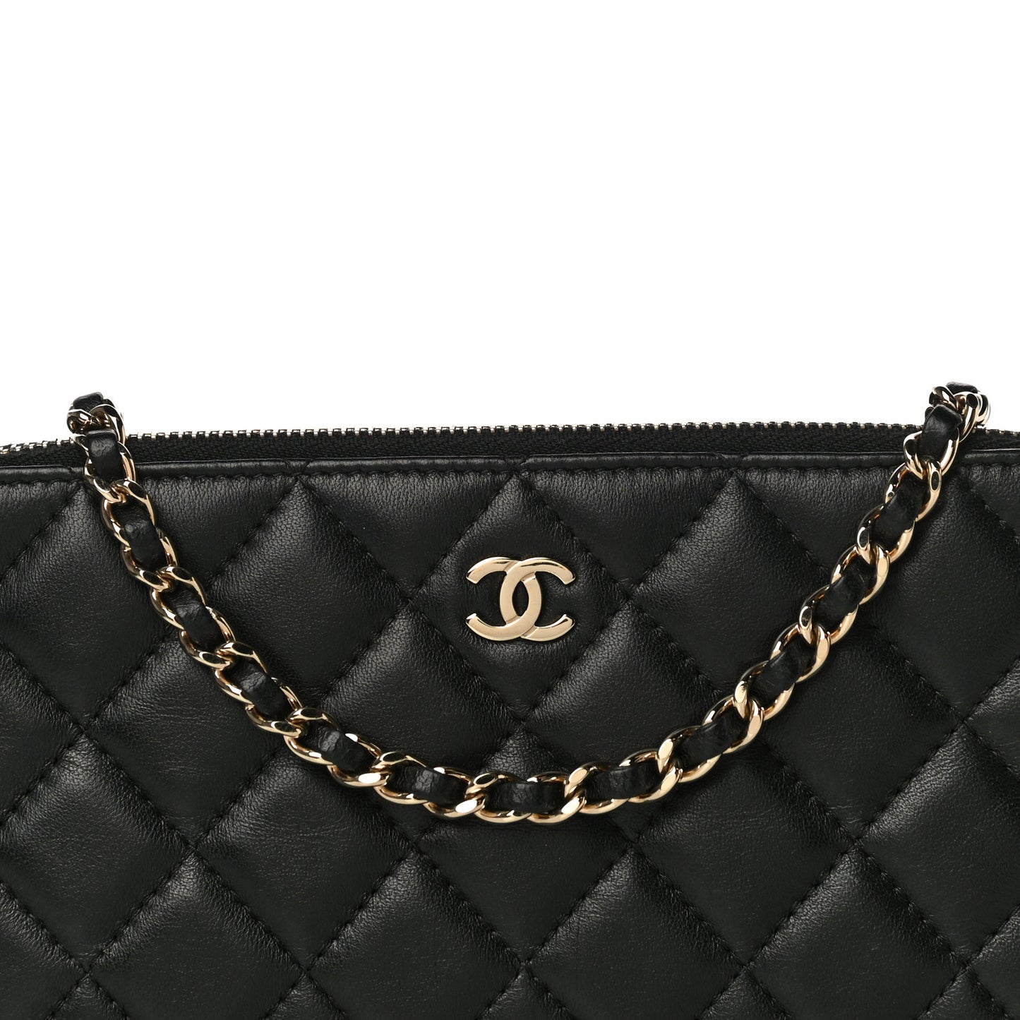 Lambskin Quilted Small Clutch With Chain Black