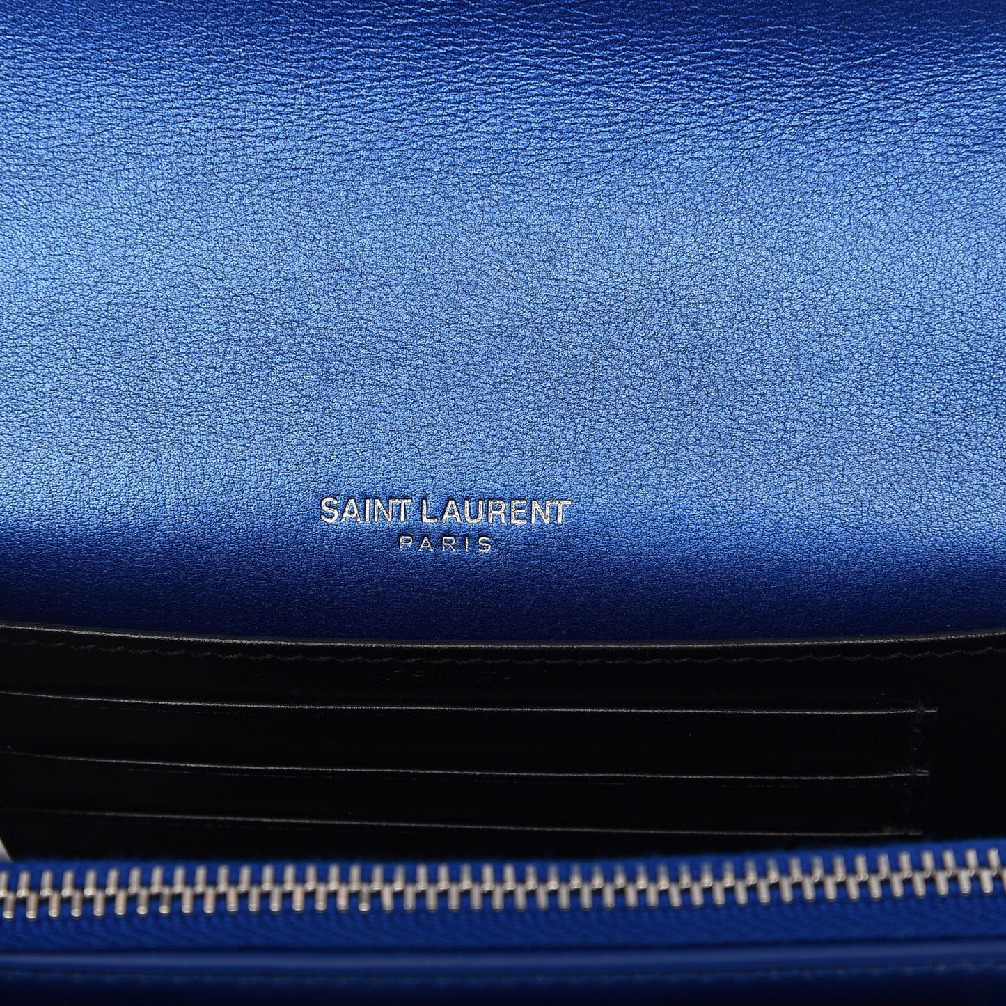Metallic Calfskin Monogram Sunset Chain Wallet Blue Royal
