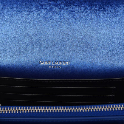 Saint Laurent Metallic Calfskin Monogram Sunset Chain Wallet Blue Royal 5 of 7