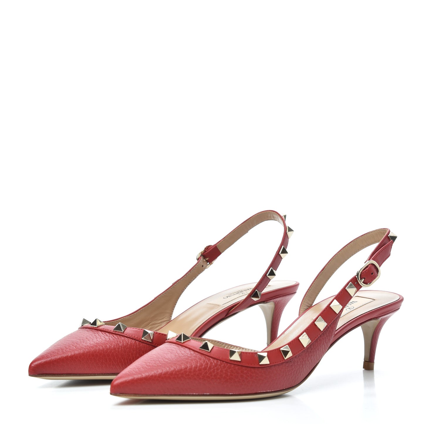 Pebbled Calfskin Rockstud Half D'Orsay Slingback 50mm Pumps 37.5 Rosso Valentino