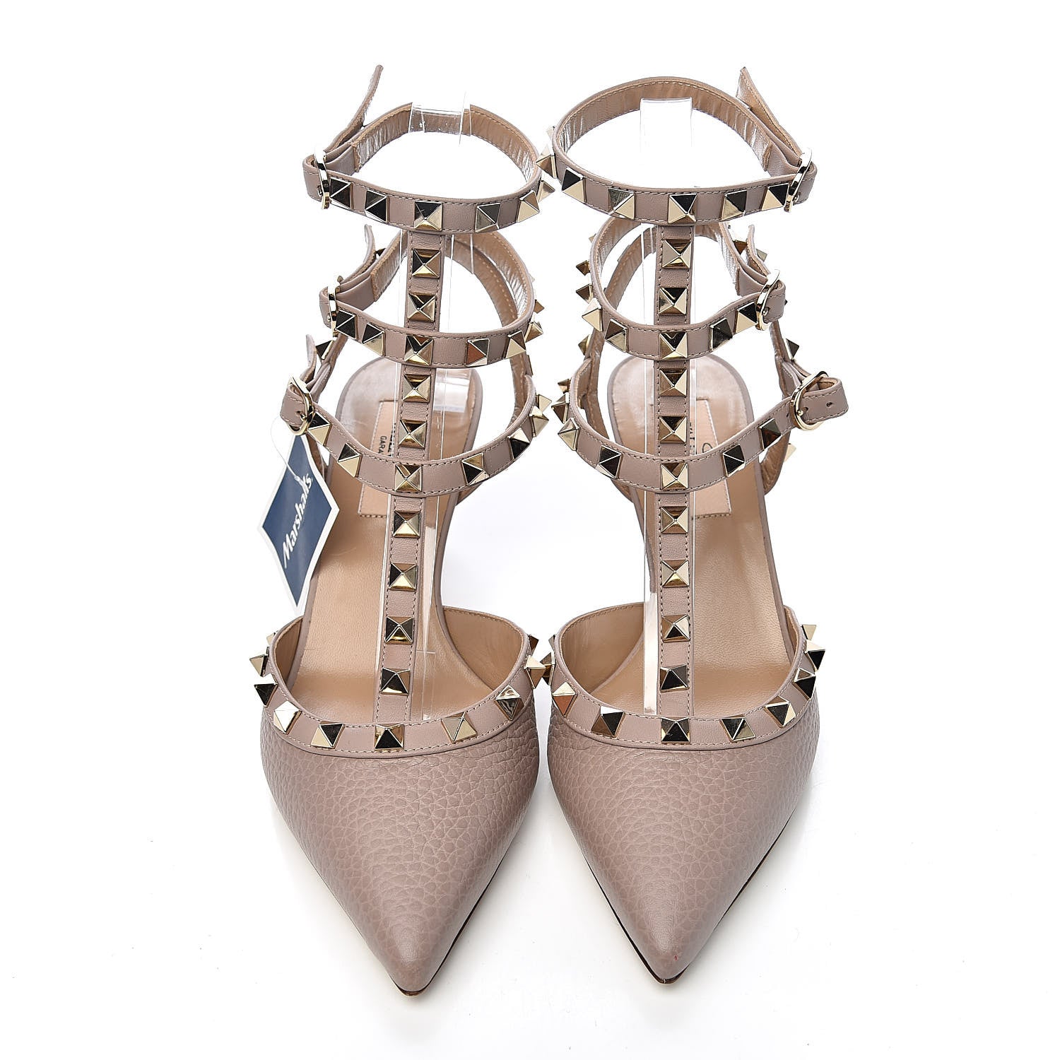 Valentino Garavani Pebbled Calfskin Rockstud Ankle Strap 65mm Pumps 36 Poudre 9 of 10