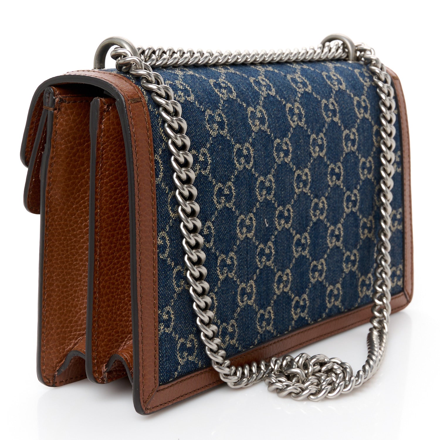 Gucci New Denim GG Monogram Dollar Calfskin Enamel Small Dionysus Shoulder Bag Blue Tea Cuir Epilog Electric Blue 3 of 12