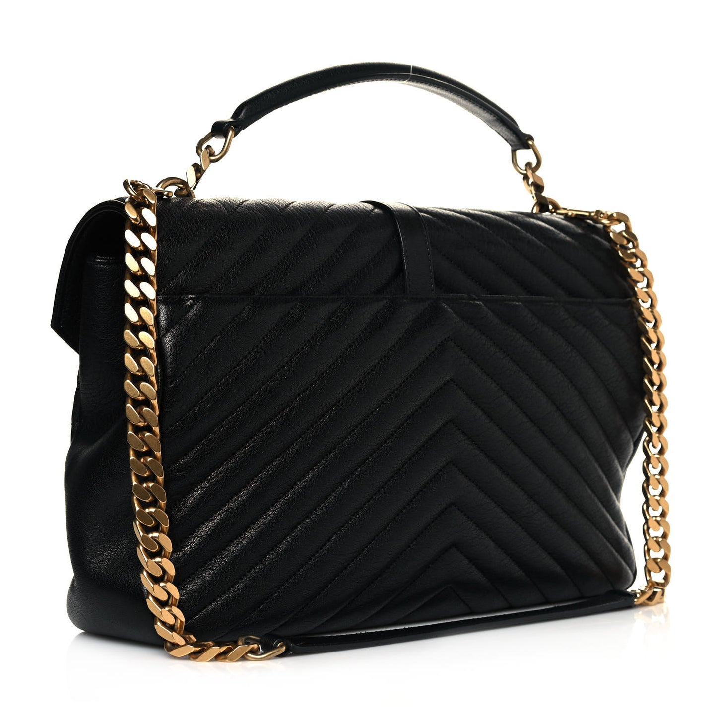 Sheepskin Matelasse Chevron Monogram Large College Satchel Black