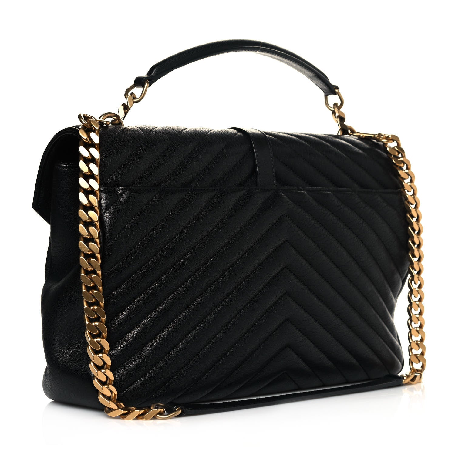 Saint Laurent Sheepskin Matelasse Chevron Monogram Large College Satchel Black 3 of 13