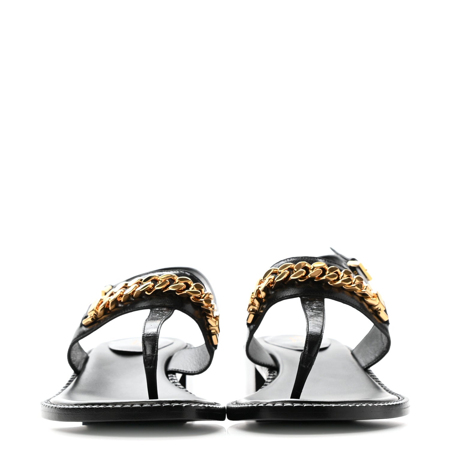 Gucci Calfskin Chain Thong Sandals 39 Black 2 of 7
