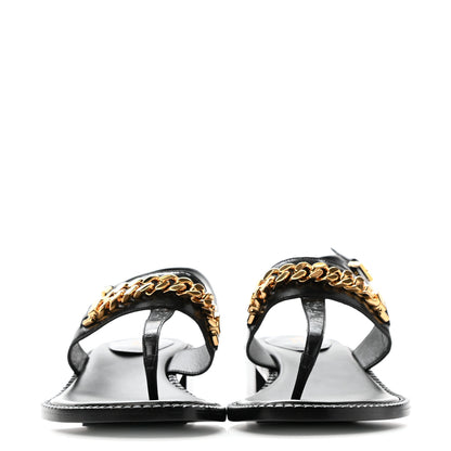 Gucci Calfskin Chain Thong Sandals 39 Black 2 of 7