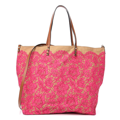 Valentino Garavani Canvas Glam Lace Reversible Tote Pink 1 of 12