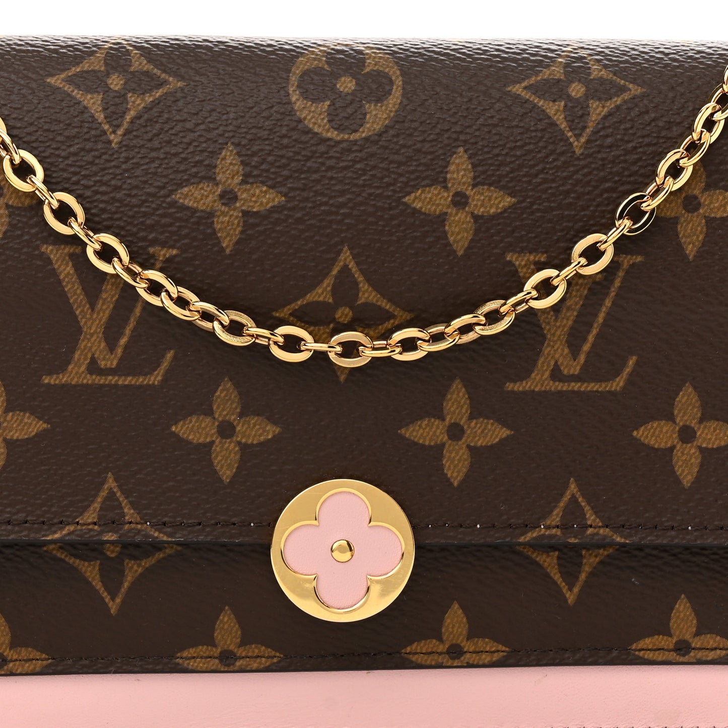 Monogram Flore Chain Wallet Rose Ballerine