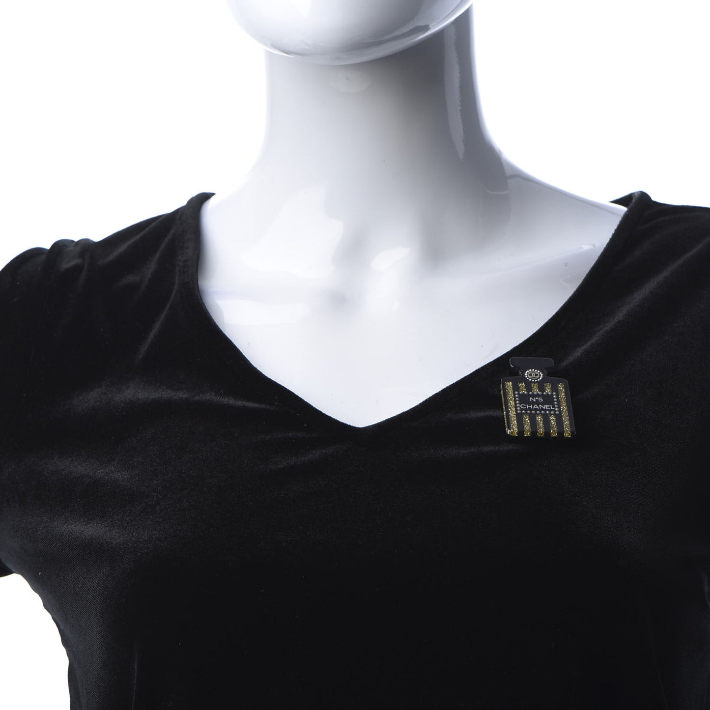 Resin Strass Perfume Bottle CC Brooch Black Gold