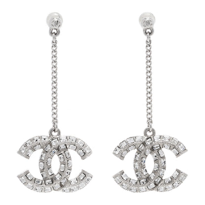 Chanel Baguette Crystal CC Drop Earrings Silver 1 of 3