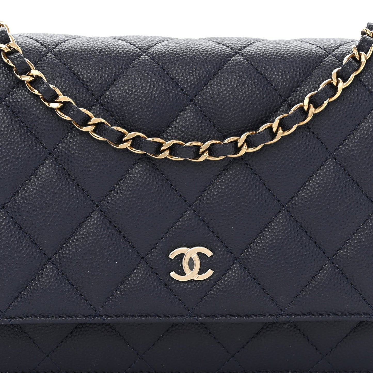 Caviar Quilted Wallet On Chain WOC Navy Blue