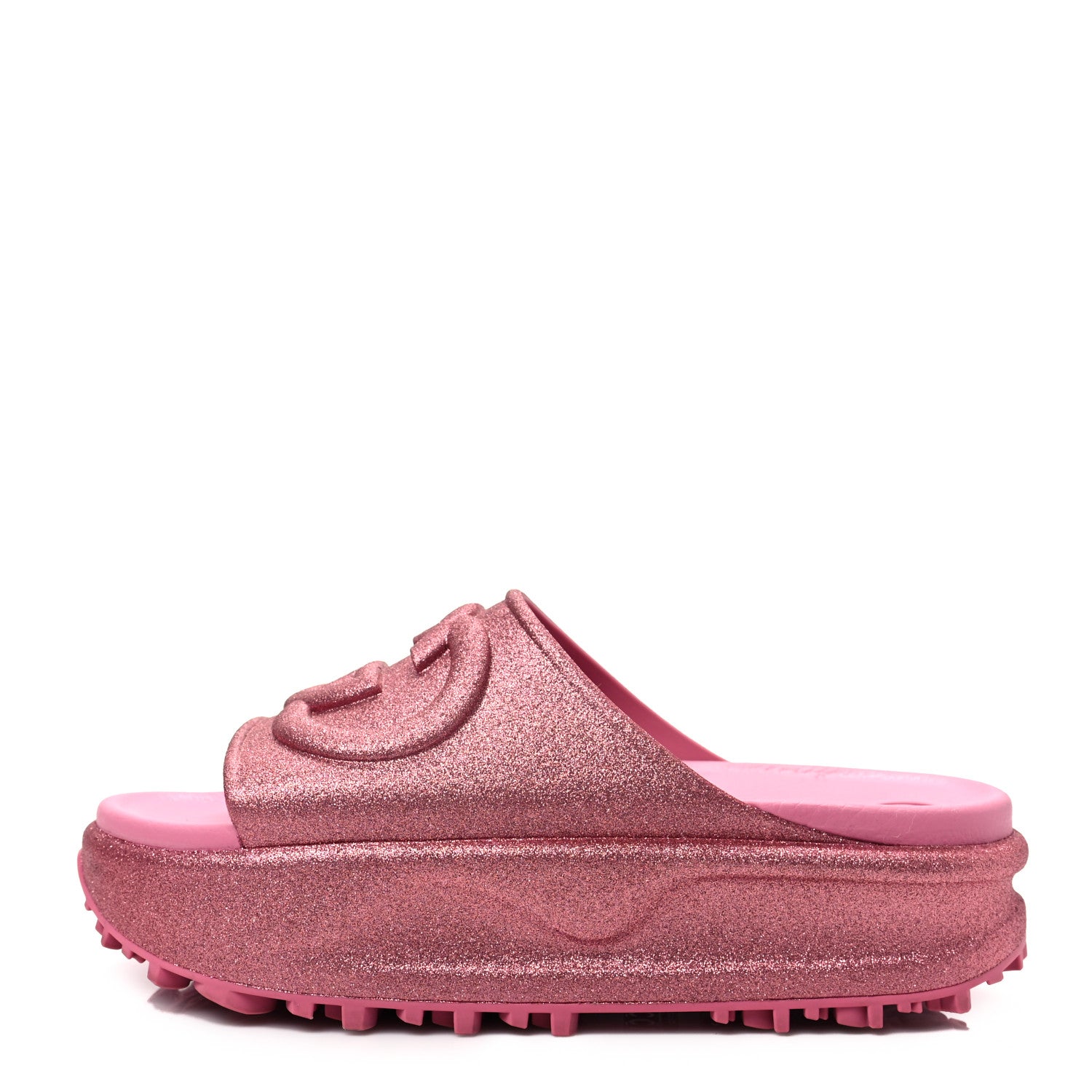 Gucci Glitter Rubber Womens Interlocking G Platform 42mm Slide Sandals 38 Rose 1 of 8