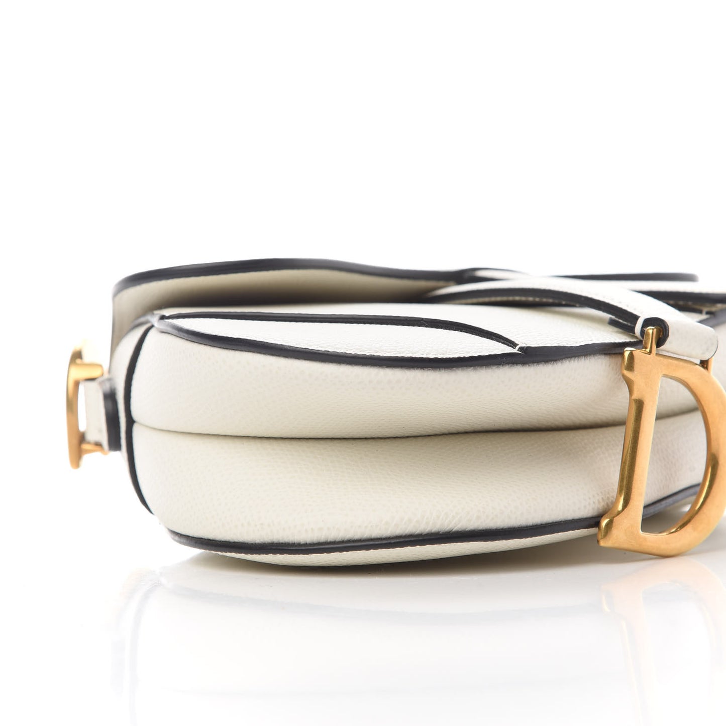 Grained Calfskin Mini Saddle Bag White