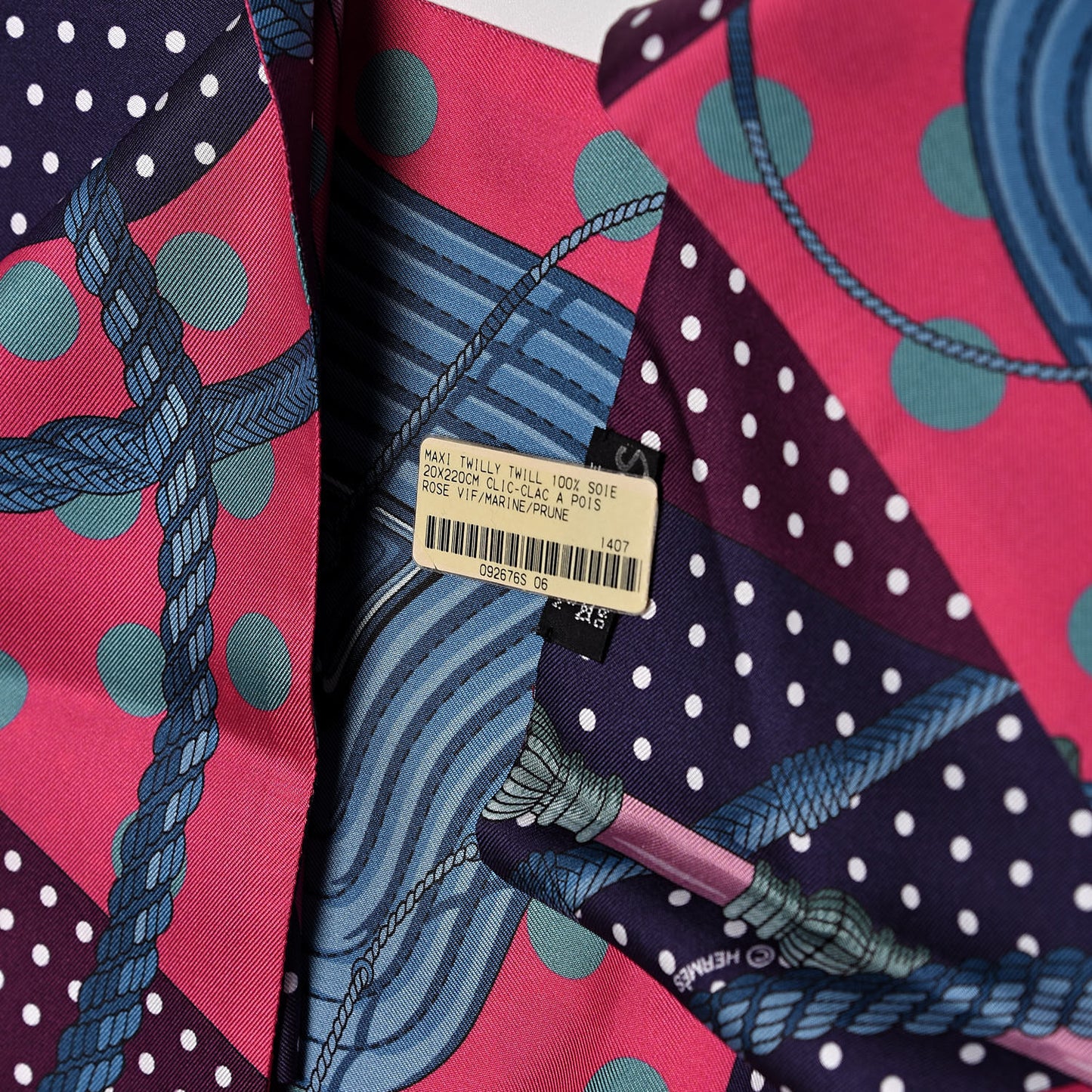 Silk Clic Clac a Pois Maxi Twilly Rose Vif Marine Prune
