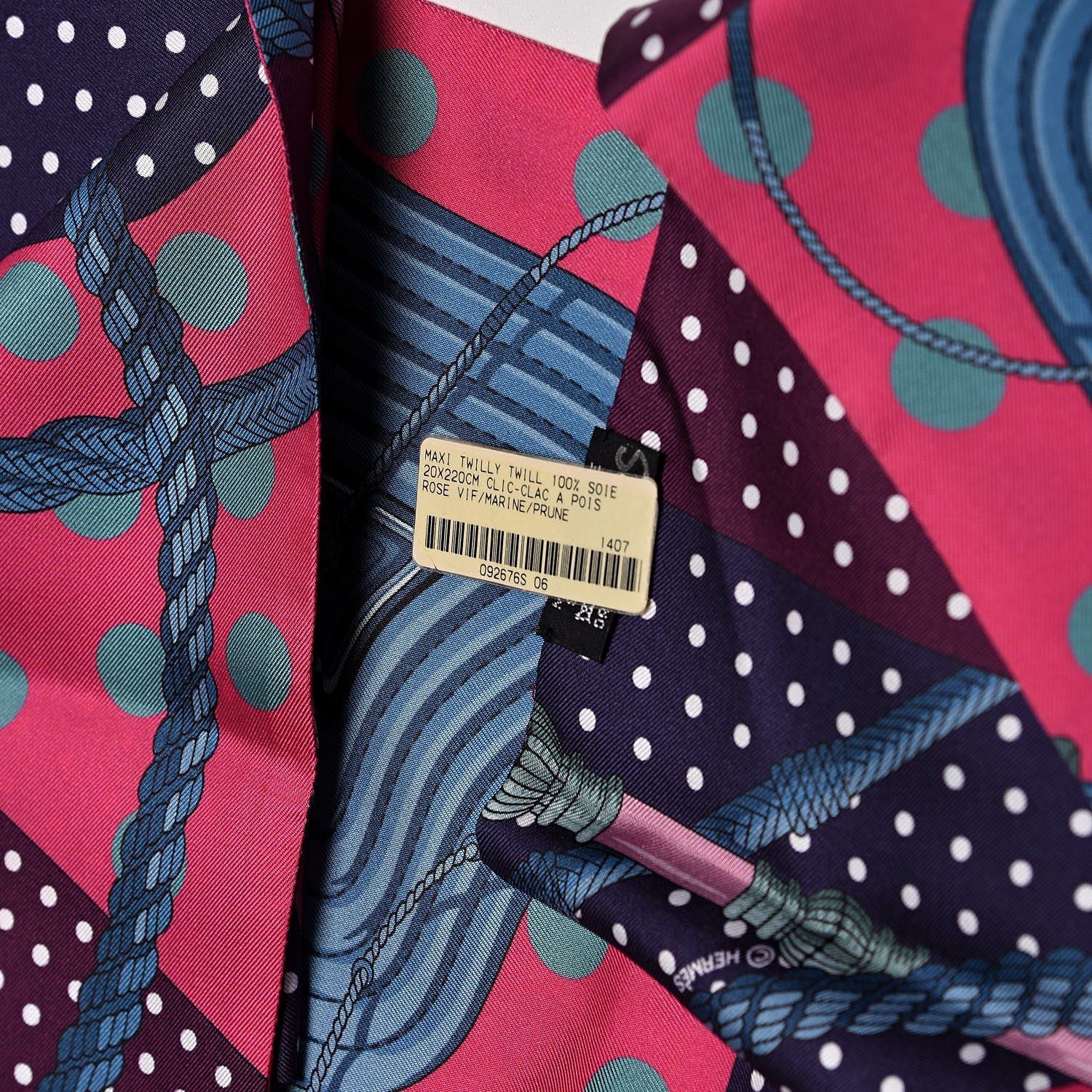 Hermes Silk Clic Clac a Pois Maxi Twilly Rose Vif Marine Prune 3 of 4