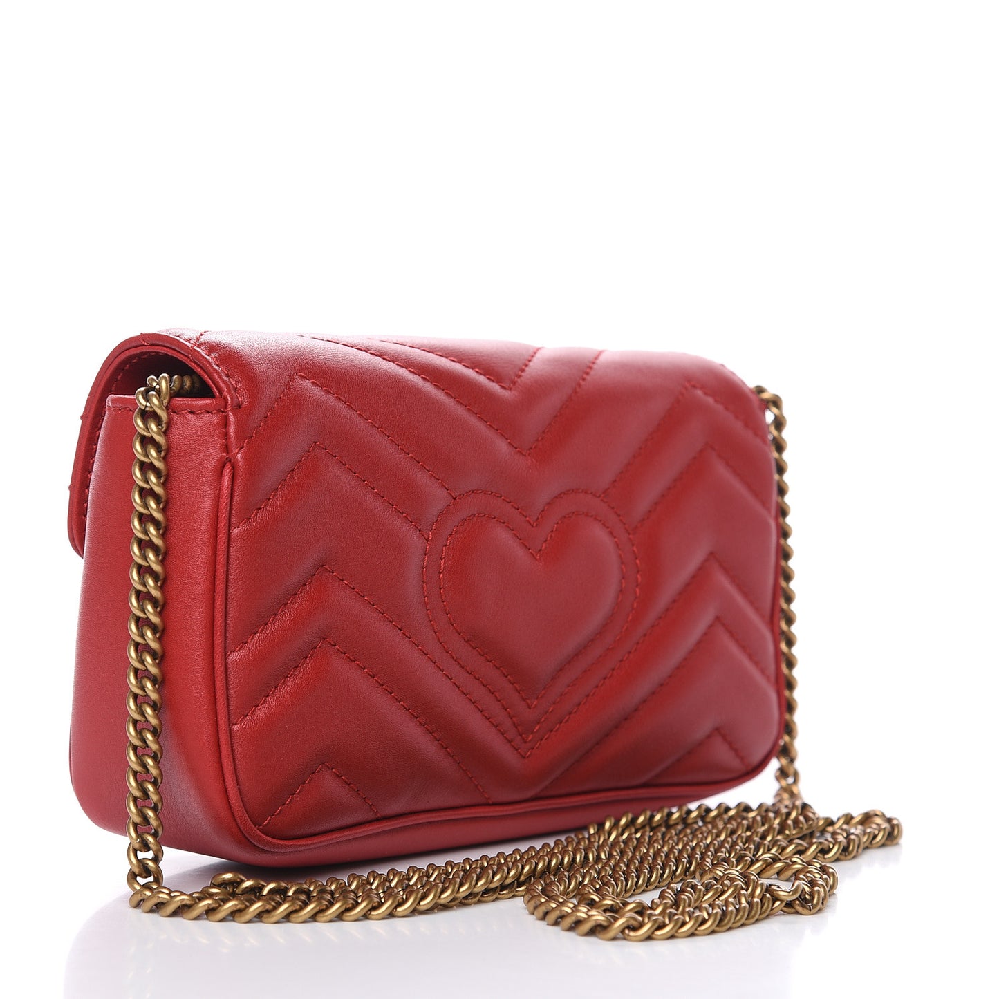 Calfskin Matelasse Super Mini GG Marmont Shoulder Bag Hibiscus Red