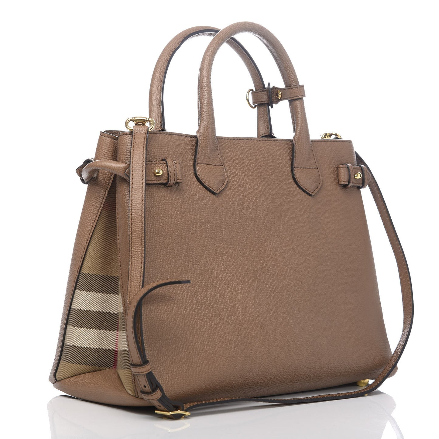 Grainy Calfskin House Check Medium Banner Tote Dark Sand