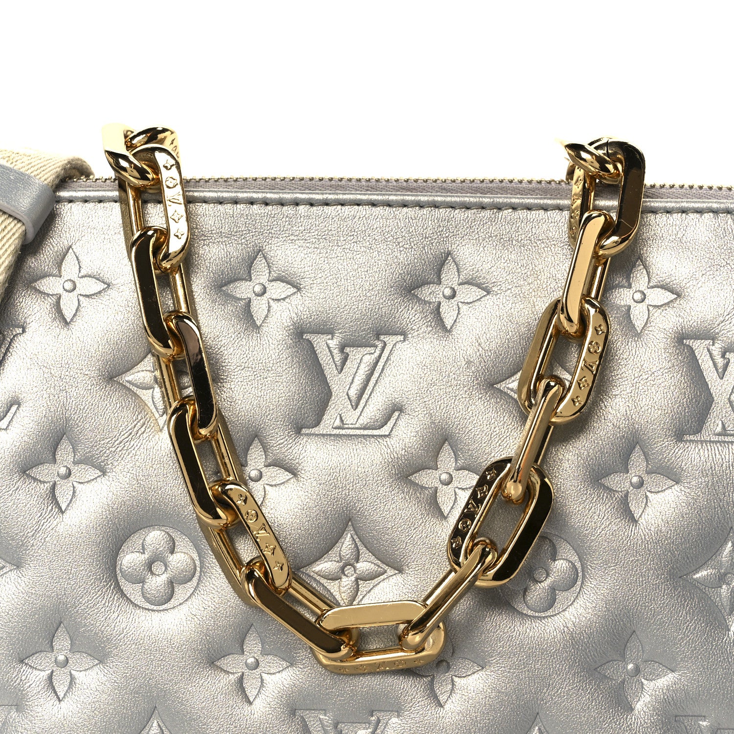 Louis Vuitton Metallic Lambskin Embossed Monogram Coussin PM Silver 10 of 12