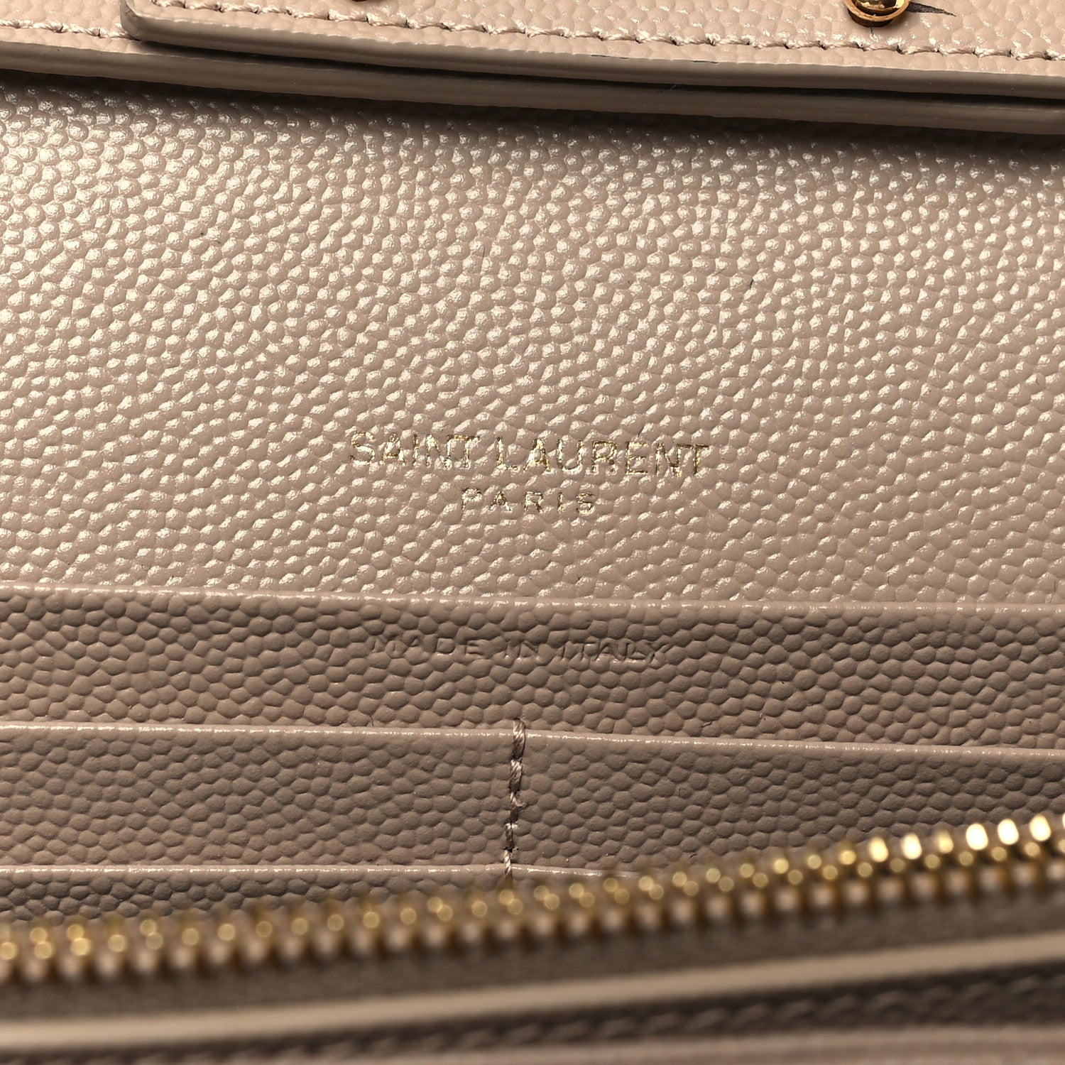 Saint Laurent Grain De Poudre Matelasse Chevron Monogram Chain Wallet Dark Beige 6 of 10