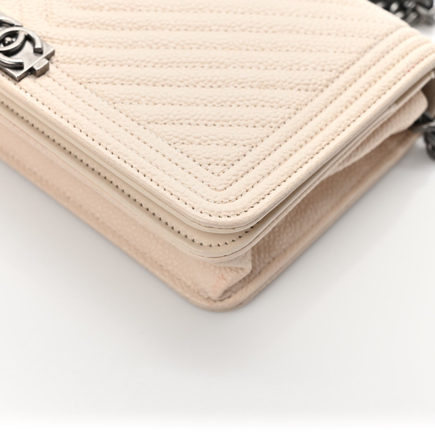 Chanel Caviar Chevron Quilted Boy Wallet On Chain WOC Light Beige 10 of 10