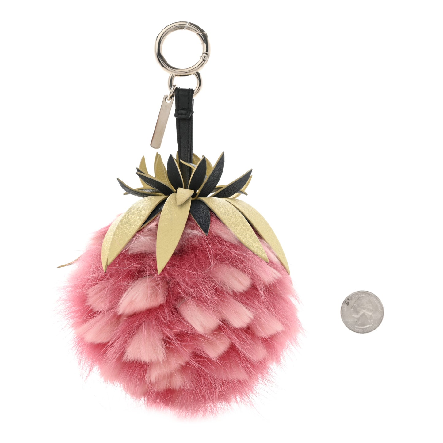 Fox Rabbit Fur Nappa Pineapple Bag Charm Rosa Scuro Banana Multicolor