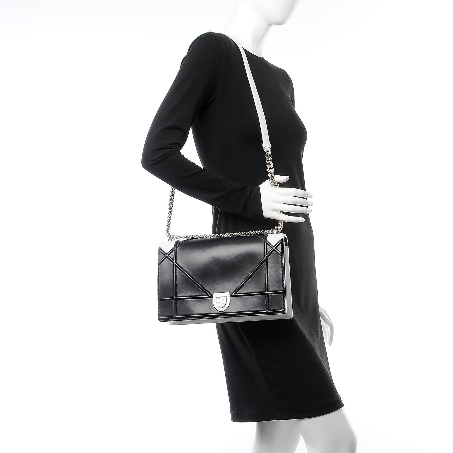 Christian Dior Lambskin Python Large Diorama Flap Bag Black White 2 of 7