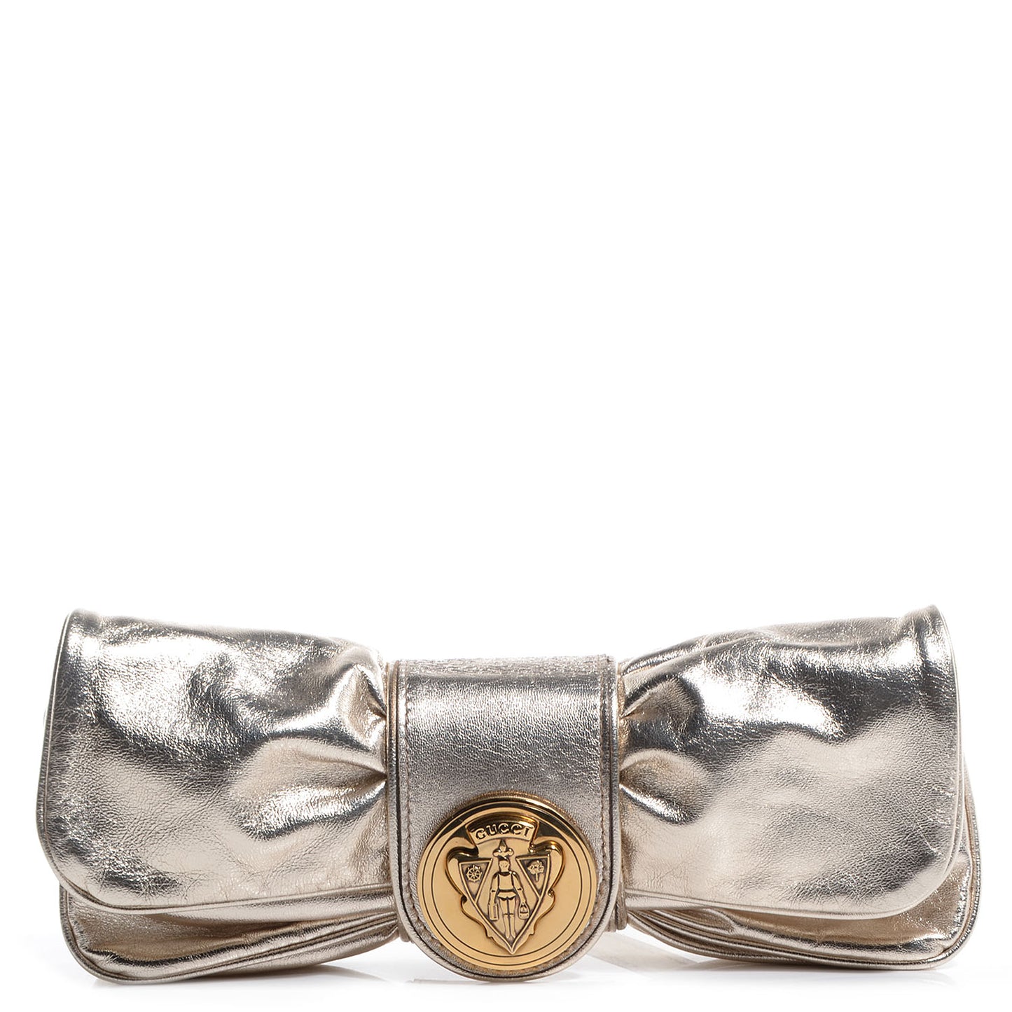 Leather Papillon Crest Evening Bag Metallic Gold