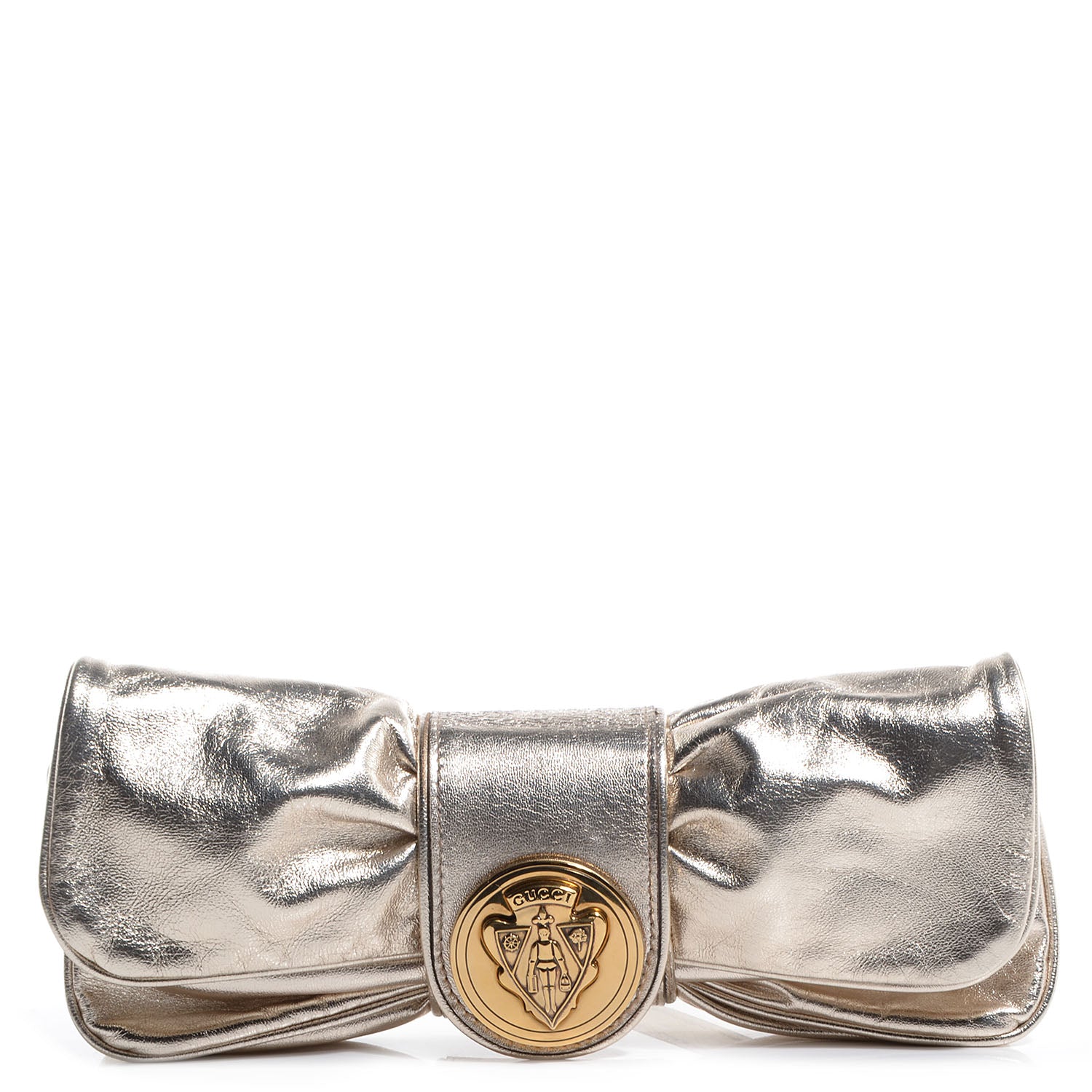 Gucci Leather Papillon Crest Evening Bag Metallic Gold 1 of 7