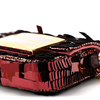 Fendi Sequin Paillettes Shiny Nappa Sex and the City Nano Maxi Buckle Baguette Charm Granata 9 of 10