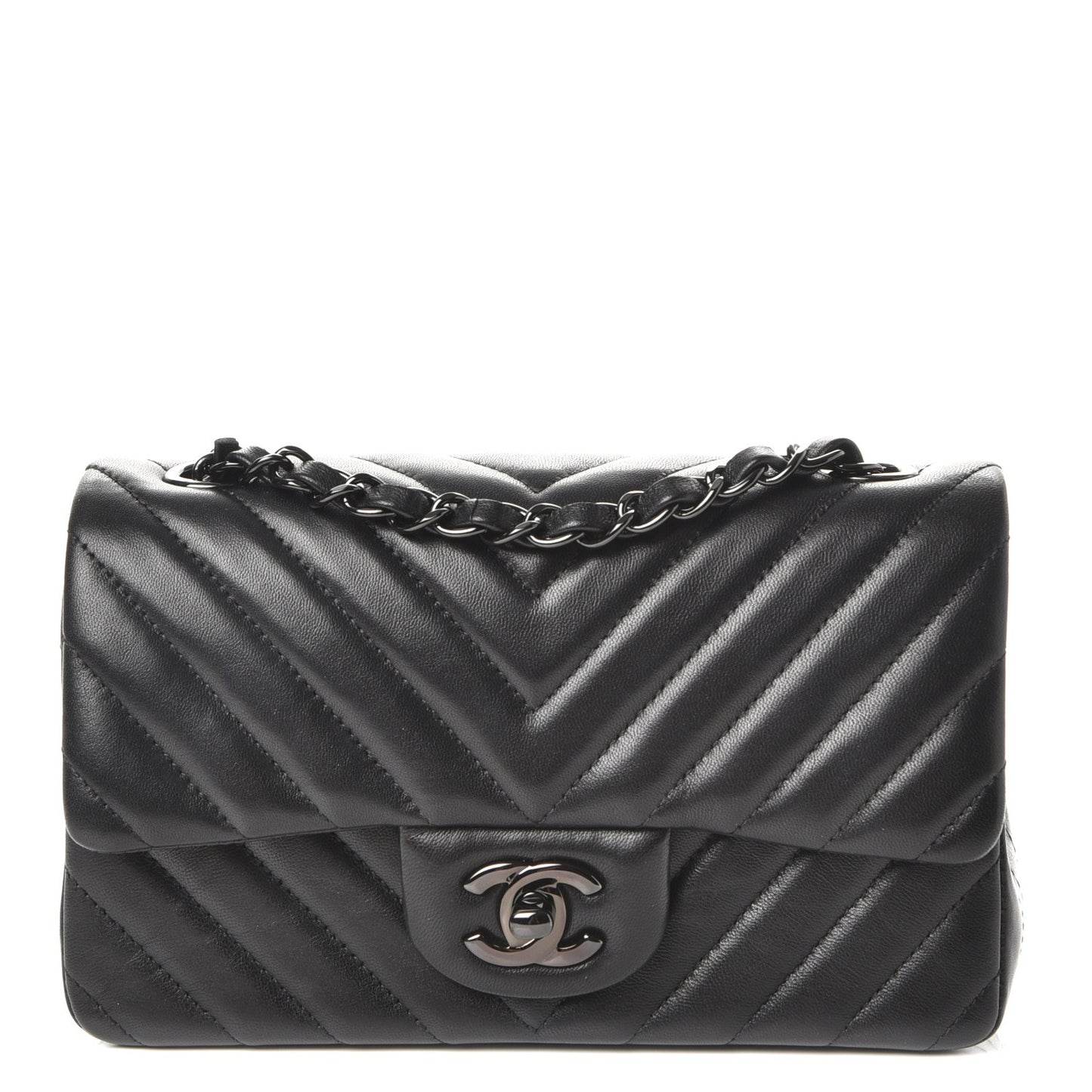 Lambskin Chevron Quilted Mini Rectangular Flap So Black
