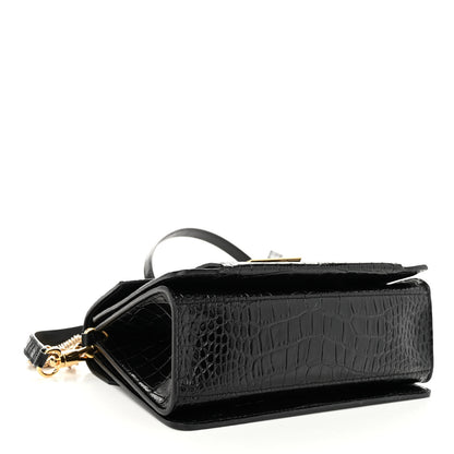 Givenchy Calfskin Crocodile Embossed Suede Small GV3 Shoulder Bag Black 4 of 9