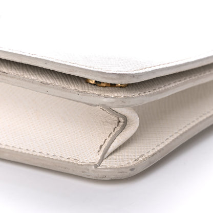Prada Saffiano Shine Monochrome Mini Flap Crossbody Wristlet Bag Bianco 9 of 20
