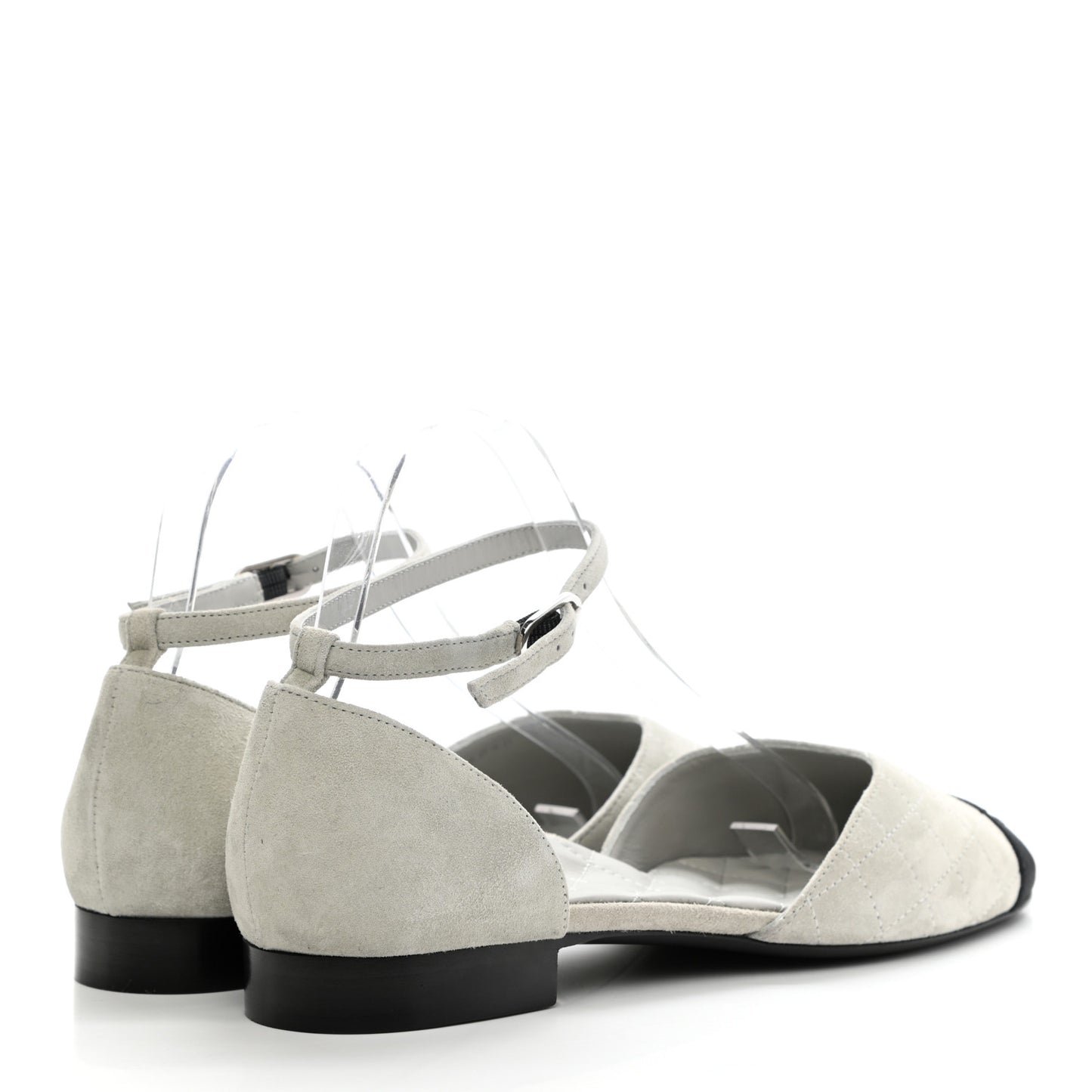 Suede Grosgrain Cap Toe CC Mary Jane Flats 40.5 Grey Black