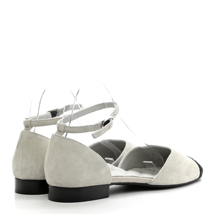 Chanel Suede Grosgrain Cap Toe CC Mary Jane Flats 40.5 Grey Black 4 of 9