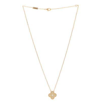 Van Cleef & Arpels 18K Yellow Gold Diamond Yellow Mother of Pearl Vintage Alhambra Pendant Necklace 3 of 6