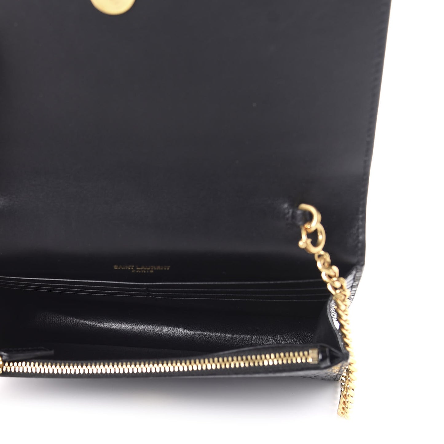 Calfskin Crocodile Embossed Kate Monogram Tassel Chain Wallet Black