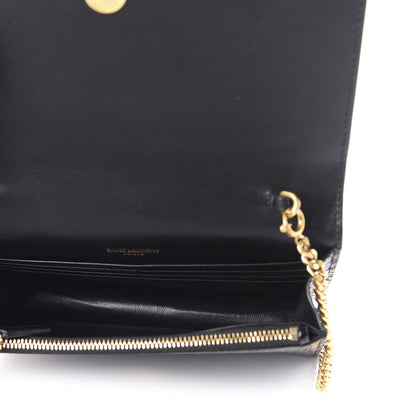 Saint Laurent Calfskin Crocodile Embossed Kate Monogram Tassel Chain Wallet Black 5 of 9